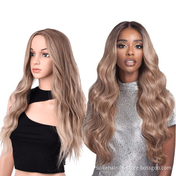Hot Selling Ombre Ash Blonde Color Machine Made Wig For Black Women Daily Use Heat Resistant Synthetic Body Wave Haircut Wigs